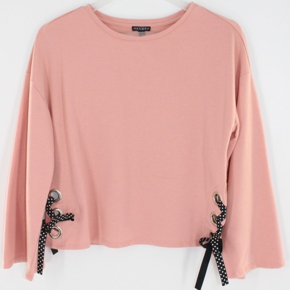 Hannah Sweatshirt Side Lace Polka Dot Ribbon Size S Peach 64618